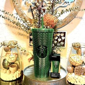 💚🆕🎄Starbucks 2023 Holiday🎄Green Metallic Studded Venti Tumbler Mini Keychain